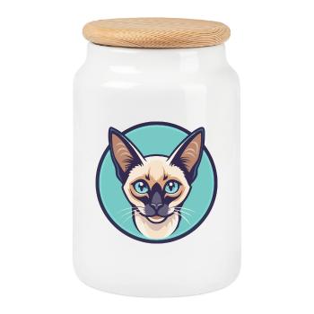 Chat Balinais Race Dessin Animé Kawaii Animal Pet - Boîte à biscuits avec couvercle en bois - blanc - Devant