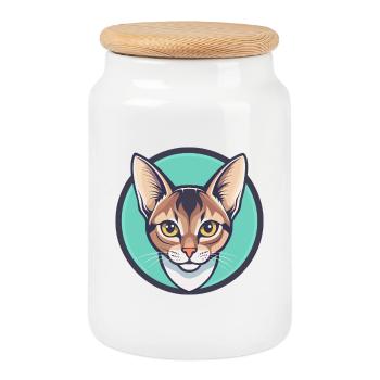 Abyssinian Cat Breed Cartoon Kawaii Animal Pet - Cookie Jar with Wooden Lid - white - Front