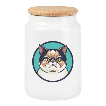 Exotische Kurzhaarkatze Rasse Cartoon Kawaii Tier - Keksdose mit Holzdeckel - Weiß - Vorne