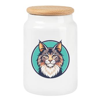 Maine Coon Chat Race Dessin Animé Kawaii Animal Pet - Boîte à biscuits avec couvercle en bois - blanc - Devant