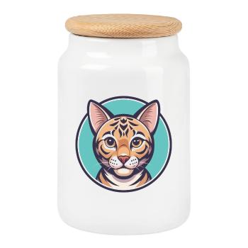 Bengalkatze Rasse Karikatur Kawaii Tier Haustier - Keksdose mit Holzdeckel - Weiß - Vorne