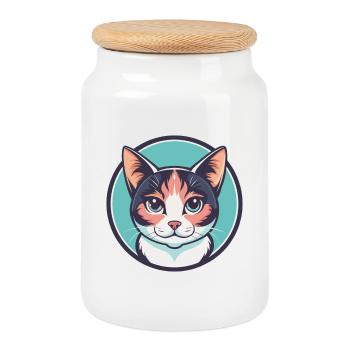 Dilué Calico Chat Race Dessin Animé Kawaii Animal Pet - Boîte à biscuits avec couvercle en bois - blanc - Devant