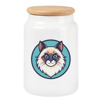 Ragdoll Chat Race Dessin Animé Kawaii Animal Pet - Boîte à biscuits avec couvercle en bois - blanc - Devant
