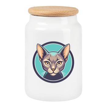 Chat bleu russe race dessin animé Kawaii animal de compagnie - Boîte à biscuits avec couvercle en bois - blanc - Devant