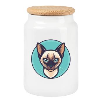 Siamese Cat Breed Cartoon Kawaii Animal Pet - Cookie Jar with Wooden Lid - white - Front