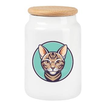 Toyger Chat Race Dessin Animé Kawaii Animal Pet - Boîte à biscuits avec couvercle en bois - blanc - Devant
