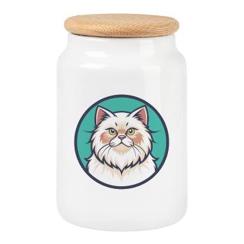 White Longhair Persian Cat Breed Cartoon Kawaii - Cookie Jar with Wooden Lid - white - Front