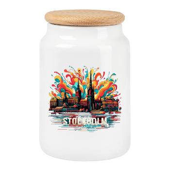 Stockholm Capital Sweden Gift - Cookie Jar with Wooden Lid - white - Front