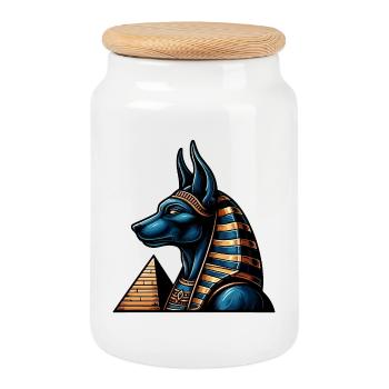 Anubis | Gardien des tombes Égypte - Boîte à biscuits avec couvercle en bois - blanc - Devant