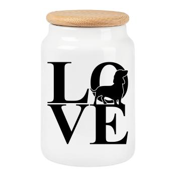 Teckel Love Dog Motif - Boîte à biscuits avec couvercle en bois - blanc - Devant