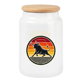 Spanien España Stier Design - Keksdose mit Holzdeckel - Weiß - Vorne
