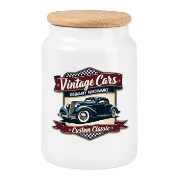 Voiture vintage design rétro - Boîte à biscuits avec couvercle en bois - blanc - Devant