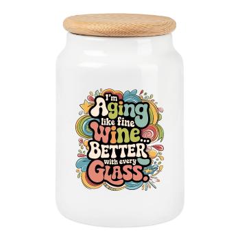 JE VIEILLIS COMME UN BON VIN... MIEUX AVEC CHAQUE VERRE - Boîte à biscuits avec couvercle en bois - blanc - Devant