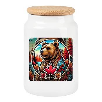 Kanada Bär Natur Design - Keksdose mit Holzdeckel - Weiß - Vorne