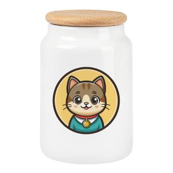 Asiatische Katzenrasse Cartoon Kawaii Tier Haustier - Keksdose mit Holzdeckel - Weiß - Vorne