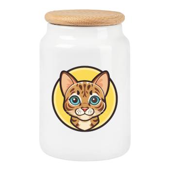 Bengalkatze Rasse Karikatur Kawaii Tier Haustier - Keksdose mit Holzdeckel - Weiß - Vorne