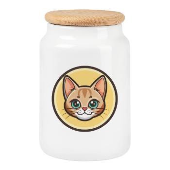 Burmilla Chat Race Dessin animé Kawaii Animal Pet - Boîte à biscuits avec couvercle en bois - blanc - Devant