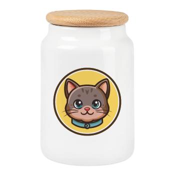 Chartreux Cat Breed Cartoon Kawaii Animal Pet - Cookie Jar with Wooden Lid - white - Front