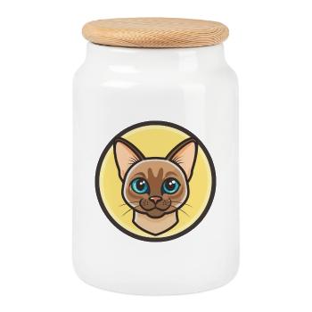 Chat Birman Européen Race Dessin Animé Kawaii Animal - Boîte à biscuits avec couvercle en bois - blanc - Devant