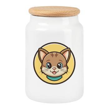 Bambino Cat Breed Cartoon Kawaii Animal Pet - Cookie Jar with Wooden Lid - white - Front
