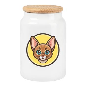 Abyssinian Cat Breed Cartoon Kawaii Animal Pet - Cookie Jar with Wooden Lid - white - Front
