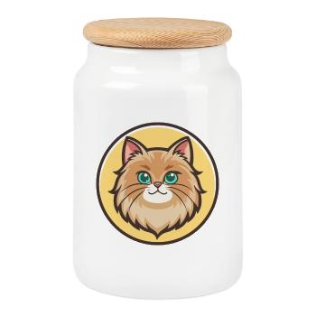 British Longhair Cat Breed Cartoon Kawaii Animal - Cookie Jar with Wooden Lid - white - Front