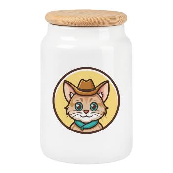 Dwelf Chat Race Dessin animé Kawaii Animal Pet - Boîte à biscuits avec couvercle en bois - blanc - Devant