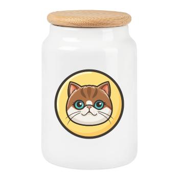 Exotique Shorthair Chat Race Dessin animé Kawaii Animal - Boîte à biscuits avec couvercle en bois - blanc - Devant