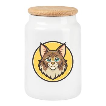 Maine Coon Chat Race Dessin Animé Kawaii Animal Pet - Boîte à biscuits avec couvercle en bois - blanc - Devant
