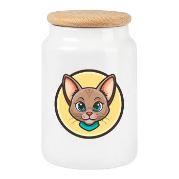 Korat Cat Breed Cartoon Kawaii Animal Pet - Cookie Jar with Wooden Lid - white - Front