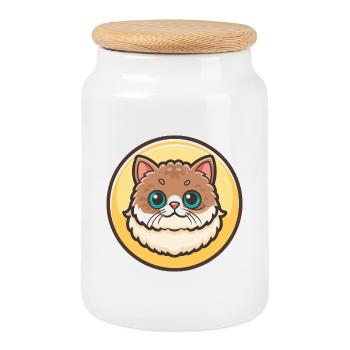Lambkin Cat Breed Cartoon Kawaii Animal Pet - Cookie Jar with Wooden Lid - white - Front