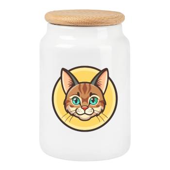 Manx Chat Race Dessin animé Kawaii Animal Pet - Boîte à biscuits avec couvercle en bois - blanc - Devant
