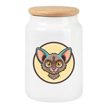 Lykoi Chat Race Dessin animé Kawaii Animal Pet - Boîte à biscuits avec couvercle en bois - blanc - Devant