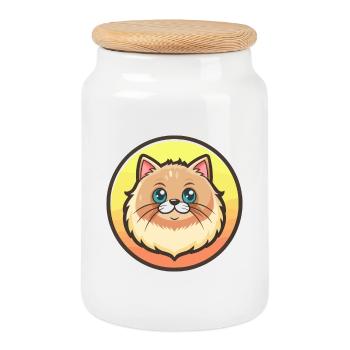 Persian Cat Breed Cartoon Kawaii Animal Pet - Cookie Jar with Wooden Lid - white - Front