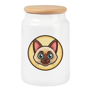 Siamese Cat Breed Cartoon Kawaii Animal Pet - Cookie Jar with Wooden Lid - white - Front