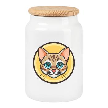 Schnee Bengal Katze Rasse Karikatur Kawaii Tier Haustier - Keksdose mit Holzdeckel - Weiß - Vorne