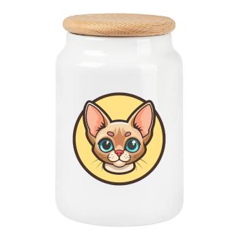 Minskin Cat Breed Cartoon Kawaii Animal Pet - Cookie Jar with Wooden Lid - white - Front