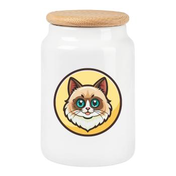 Ragdoll Chat Race Dessin animé Kawaii Animal Pet - Boîte à biscuits avec couvercle en bois - blanc - Devant