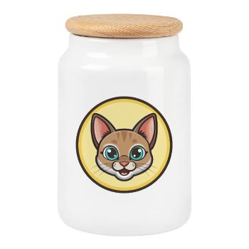 Singapura Cat Breed Cartoon Kawaii Animal Pet - Cookie Jar with Wooden Lid - white - Front
