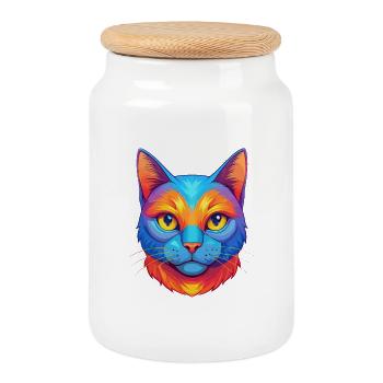 Chartreux Cat Breed Cartoon Kawaii Animal Pet - Cookie Jar with Wooden Lid - white - Front