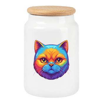 British Fold Shorthair Cat Breed Cartoon Kawaii An - Cookie Jar with Wooden Lid - white - Front