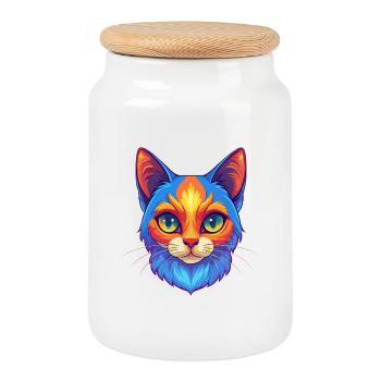 Dilué Calico Chat Race Dessin animé Kawaii Animal Pet - Boîte à biscuits avec couvercle en bois - blanc - Devant