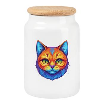 Hosico Chat Race Dessin animé Kawaii Animal Pet - Boîte à biscuits avec couvercle en bois - blanc - Devant