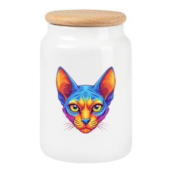Donskoï Chat Race Dessin animé Kawaii Animal Pet - Boîte à biscuits avec couvercle en bois - blanc - Devant