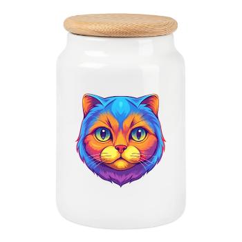 Scottish Fold Shorthair Cat Breed Cartoon Kawaii A - Cookie Jar with Wooden Lid - white - Front