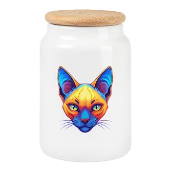 Siamese Cat Breed Cartoon Kawaii Animal Pet - Cookie Jar with Wooden Lid - white - Front