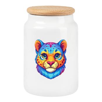 Schneeleopard Baby Katze Rasse Cartoon Kawaii Tier - Keksdose mit Holzdeckel - Weiß - Vorne