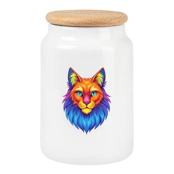 Forêt norvégienne Chat Race Dessin animé Kawaii Animal P - Boîte à biscuits avec couvercle en bois - blanc - Devant