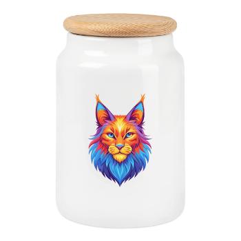 Maine Coon Chat Race Dessin Animé Kawaii Animal Pet - Boîte à biscuits avec couvercle en bois - blanc - Devant