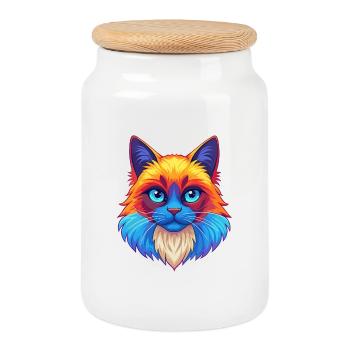 Ragdoll Katze Rasse Cartoon Kawaii Tier Haustier - Keksdose mit Holzdeckel - Weiß - Vorne